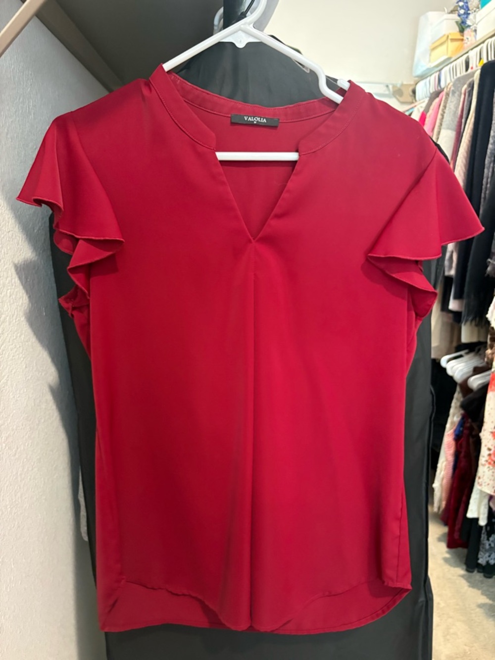 Valolia Red Flutter Sleeve V-Neck Blouse